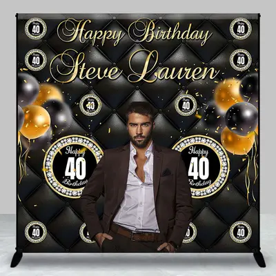 Royal Black Balloon Custom 40th Birthday Backdrop - Aperturee