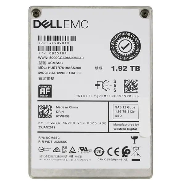 Dell TW6RG | 1.92TB Triple-Level Cell SAS 12Gb/s 2.5-Inch Solid State Drive