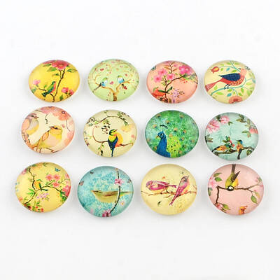 Half Round/Dome Bird Pattern Glass Flatback Cabochons for DIY Projects