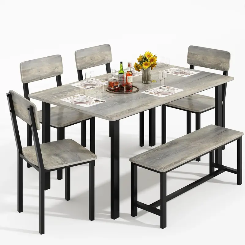 Lamerge Dining Set, Modern Dining Table Set for 4-6,Kitchen Table Set with Chairs and Bench Dining Room Table Set with Metal ...