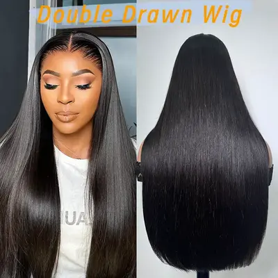 Bangjazz Human Hair Wig Double Drawn Hair Pre Bleached Knots 13X6 HD Lace Front Straight Hair 200% Density Glueless Wigs Braz...