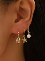 Boho Style Starfish & Faux Pearl Decor Earrings Set, Fashionable Jewelry for Women, Daily Clothing Decor, Trendy All-match & ...