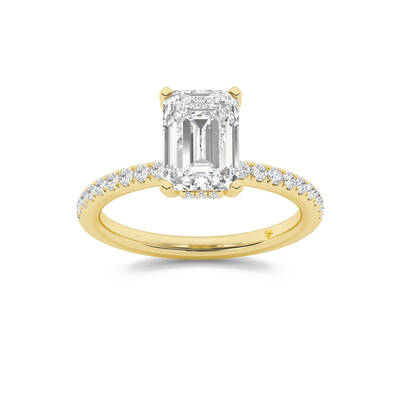 Kyoto Hidden Halo Emerald Cut Lab Grown Diamond Engagement Ring | 14K Yellow Gold 3 1/3 CT. TW.