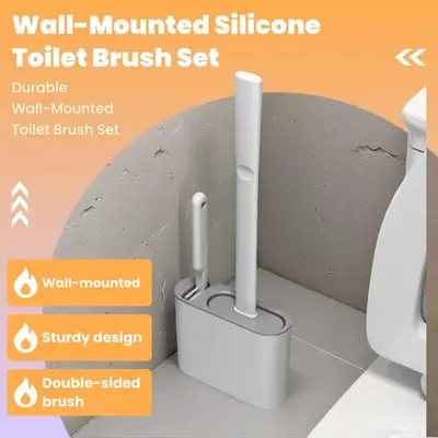 Silicone Toilet Brush with Holder, 1 Set 2 in 1 Wall Mounted Toilet Brush, Bathroom Cleaning Brush for Home Hotel Dormitory O...