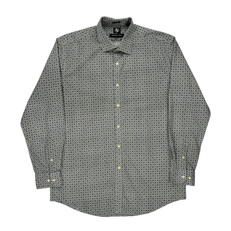 Adrienne Vittadini Slim Fit Patterned Shirt - Large Grey Cotton