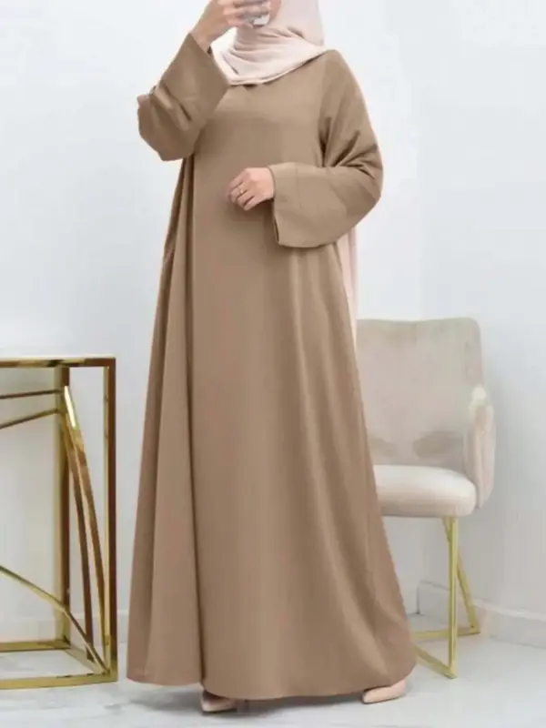 Fashionable Women's Round Neck Abaya Loose Long Dress, Woven Fabric, All Seasons Wear, Modest Style, Comfortable Fit