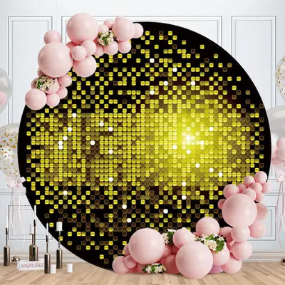 Aperturee Black And Yellow Round Bokeh Birthday Backdrop