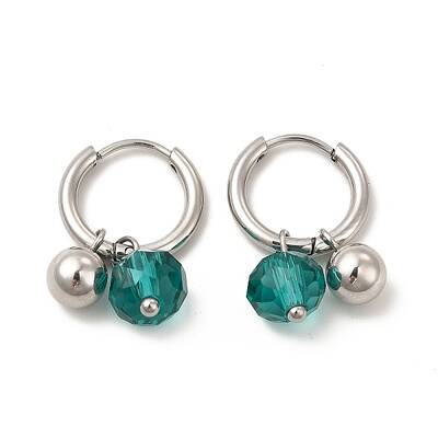 Glass Round Beaded Charms Dangle Hoop Earrings