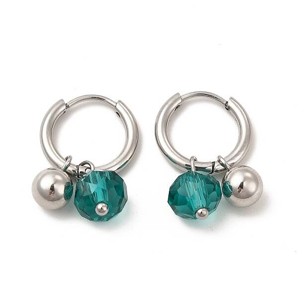Glass Round Beaded Charms Dangle Hoop Earrings