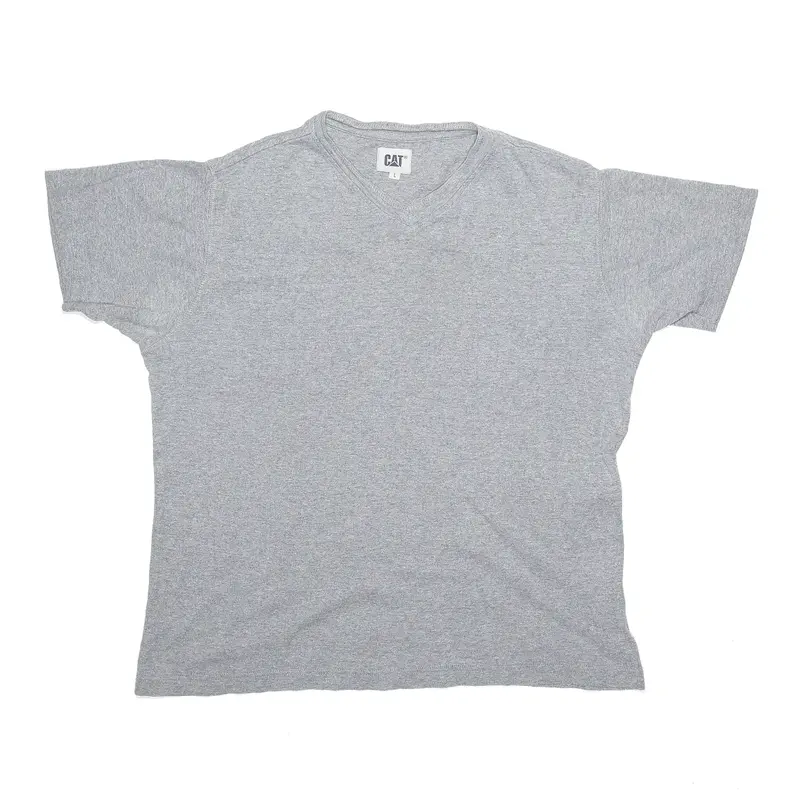 CAT Grey 90s V-Neck Short Sleeve T-Shirt Mens L