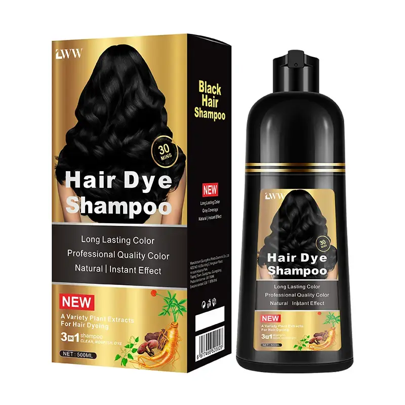 Black Hair Dye Shampoo 500ml - 3-in-1 Instant Hair Color with 100% Grey Coverage, Herbal Ingredients, Gentle Nourishing Formu...