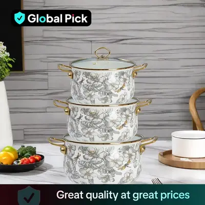 Floral Pattern Stockpot with Lid & Handle, 1 Count Multifunctional Thickened Double Ear Stockpot, Kitchen Cookware for Home D...