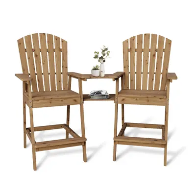Garvee Outdoor Adirondack Barstools Set of 2 with Connecting Tray, Ergonomic High Back, Solid Wood, Built-In Footrest, Remova...