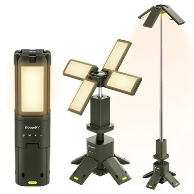 BougeRV Camping Light, Telescopic Rechargeable Camping Lantern, 13400mAh Rotatable Electric Outdoor Lamp, IPX5 Waterproof, Po...