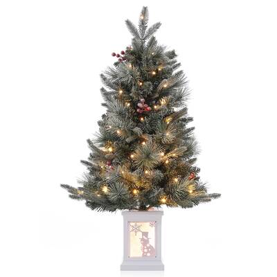 Garvee 3ft Prelit Premium Snow Flocked Artificial Christmas Tree with 78 Warm White LEDs, Mini Prelit Xmas Pine Tree for for ...