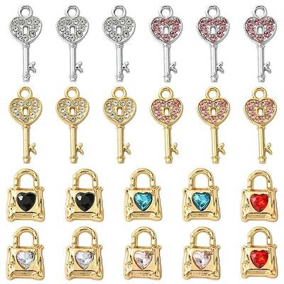 12Pcs 5 Styles Alloy Rhinestone Pendants