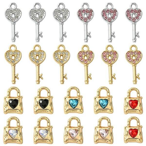 12Pcs 5 Styles Alloy Rhinestone Pendants
