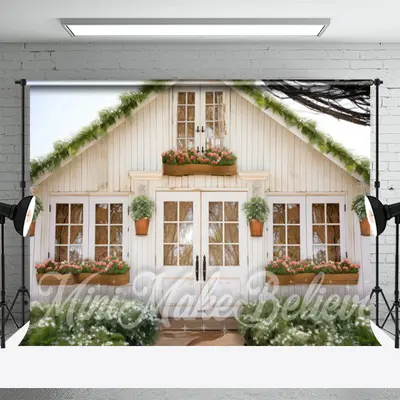 Pastoral Plants White Wooden House Spring Backdrop - Aperturee