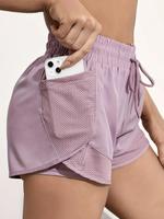 Women's 2-in-1 Drawstring Pocket Sports Gym Shorts, Sporty Quick Dry Wrap Track Shorts for Running Yoga Gym Workout, Sports C...