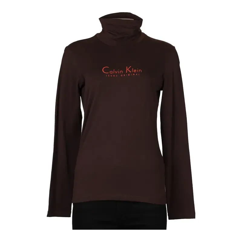 Calvin Klein Rollneck - Large Brown Cotton Blend