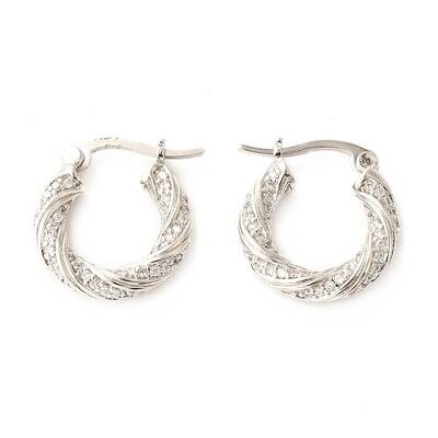 Left and Right Brass Micro Pave Cubic Zirconia Hoop Earrings