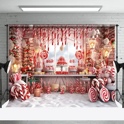 Candy Cane Christmas Tree Portrait Photo Backdrop - Aperturee