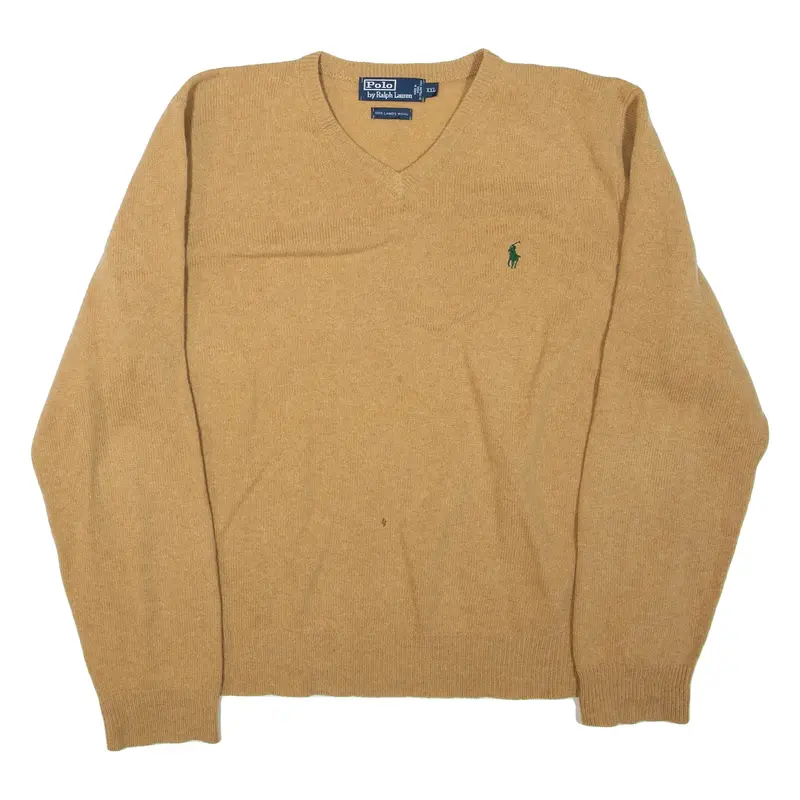 POLO RALPH LAUREN Mens Jumper Brown Tight Knit Wool 2XL