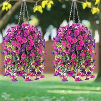 Artificial Flower Hanging Basket, 4 Counts/set Fake Flower Hanging Basket, Design Garden Pink Decorative Flowers for Living R...