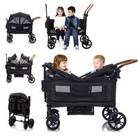 Wagon Stroller for 2 Kids with Cargo- Push-Pull, Lightweight Design, 5-Point Harness, Adjustable Handle Bar, Canopy, Tray Tab...