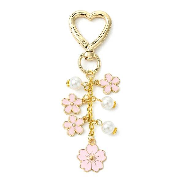 Flower Alloy Enamel with ABS Plastic Pearl Keychain