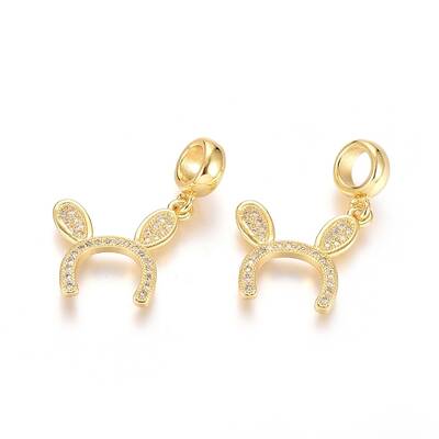 Brass Micro Pave Clear Cubic Zirconia European Dangle Charms