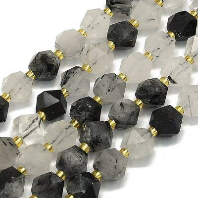 Natural Tourmalinated Quartz Beads Strand