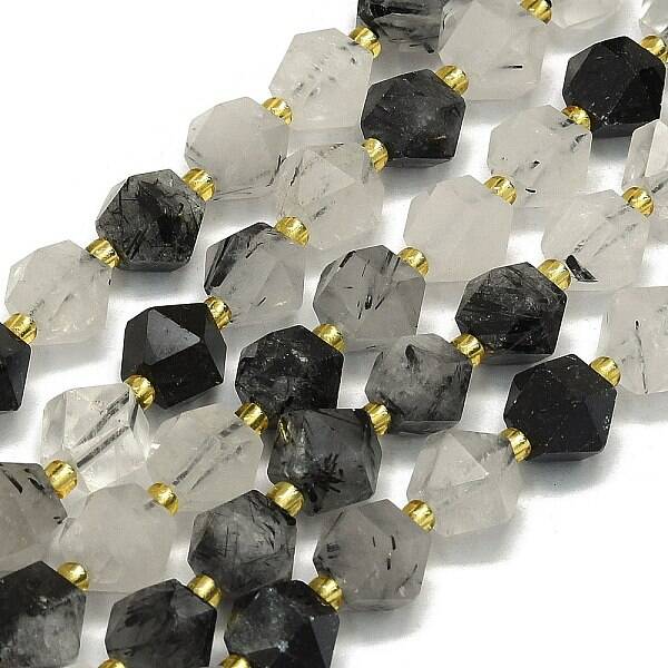 Natural Tourmalinated Quartz Beads Strand