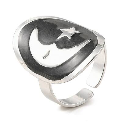 Oval & Moon 304 Stainless Steel Enamel Open Cuff Rings for Women