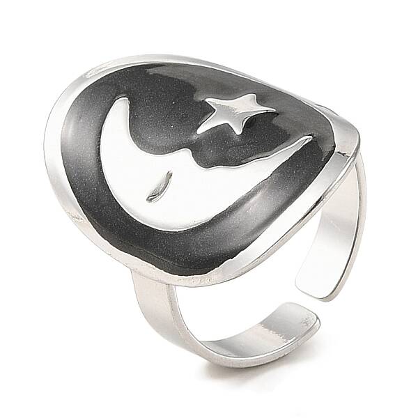 Oval & Moon 304 Stainless Steel Enamel Open Cuff Rings for Women