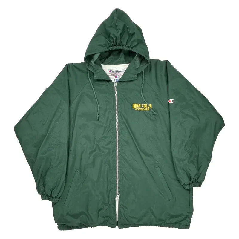 Bryan Station Defenders Champion Oversized Windbreaker - Large Green Nylon