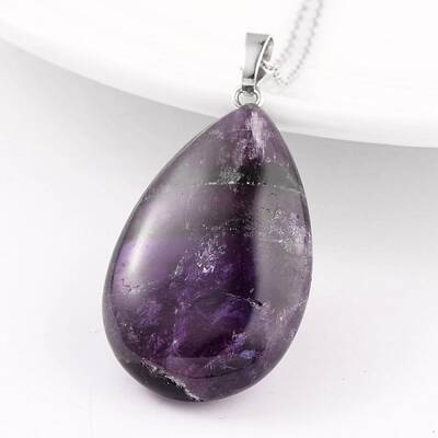 Teardrop Platinum Tone Brass Amethyst Pendants