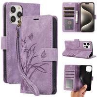 PU Leather Floral Pattern Phone Cases for iPhone 15 Pro Max 15 Pro Wallet Design Flip Phone Case with Card Holder & Lanyard,S...