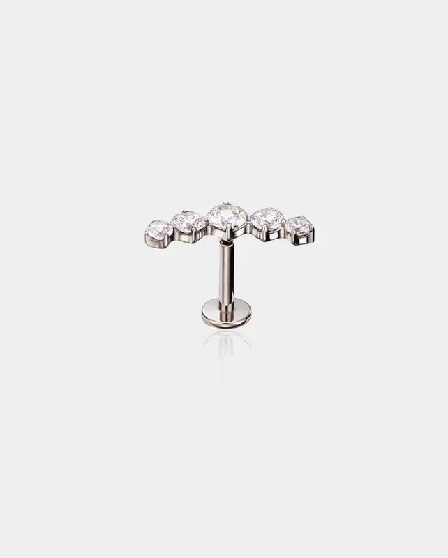 Arc CZ Threadless Push Pin Cartilage Stud - Silver