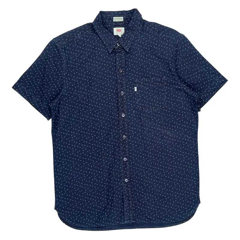 Levis Patterned Shirt - Medium Navy Cotton