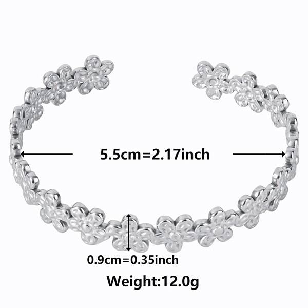 Non-Tarnish Vintage Flower 304 Stainless Steel Cuff Bangles for Women