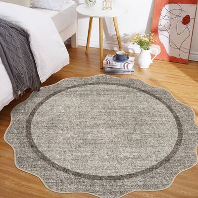 Garvee Washable Rug 4x4 Round Rug with Non Slip TPR Rubber Backing, Neutral Entryway Mat, Soft Non Shedding Floor Covering, I...