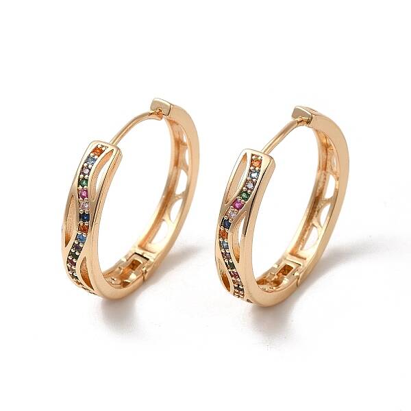 Brass Micro Pave Colorful Cubic Zirconia Hoop Earrings