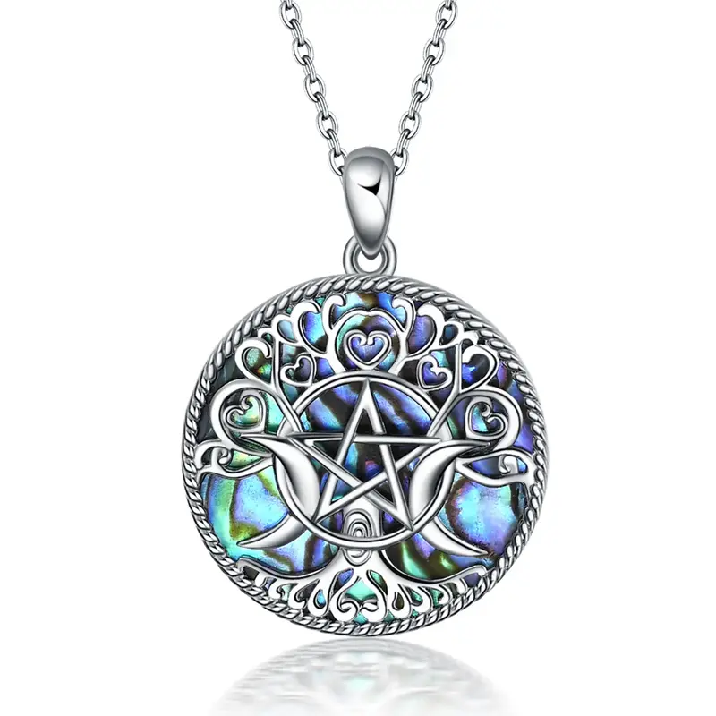 YFN Triple Moon Goddess Necklace 925 Sterling Silver Pentagram Witches Knot Pendants Hecate Amulet Tree of Life Jewelry Gift ...