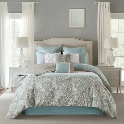 Luxe 8 Piece Comforter Set - Transitional Design with Pieced Quilted Details, Partial Damask Print, Microfiber Comforter & Sh...