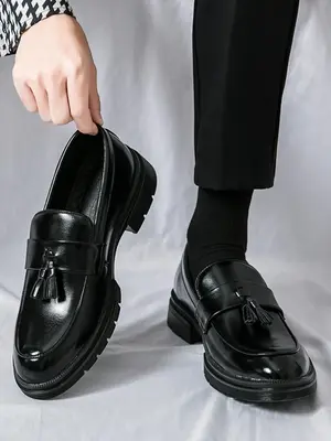 Men's Business Style Solid Color Formal Dress Shoes, Fashionable Pointed Toe Walking Shoes Suitable for Offices, Banquets, Da...