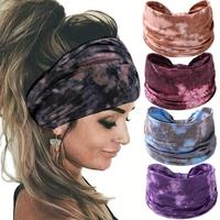 Women's Tie Dye Print Sports Hairband, 4 Counts/set Lightweight Elastic Wide Band Hair Band for Women, Multifunctional Hair B...