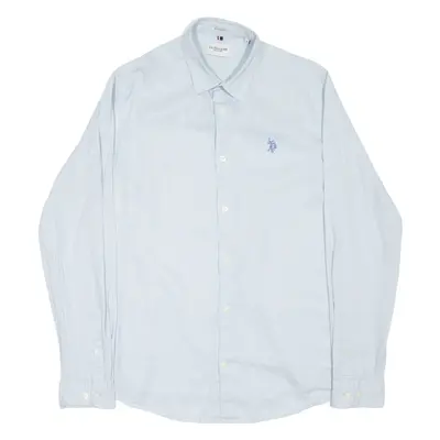 U.S. POLO ASSN Mens Plain Shirt Blue Linen Long Sleeve M