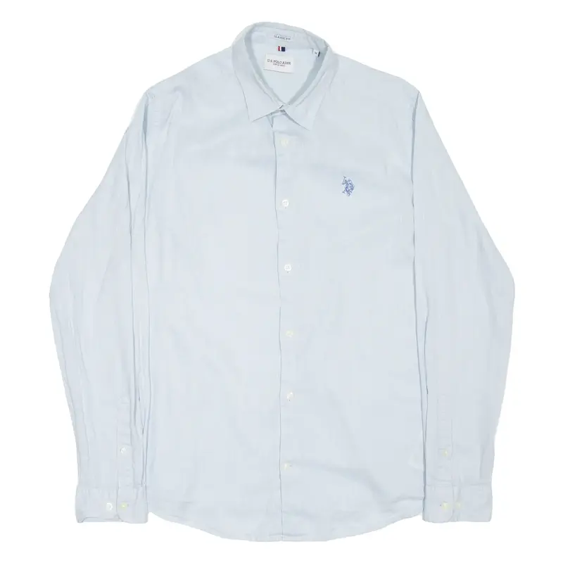 U.S. POLO ASSN Mens Plain Shirt Blue Linen Long Sleeve M