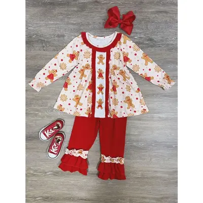 Ginger Spice Girls or Toddler Tunic Top and Red Ruffle Pants Christmas Holiday 2 Piece Set Outfit